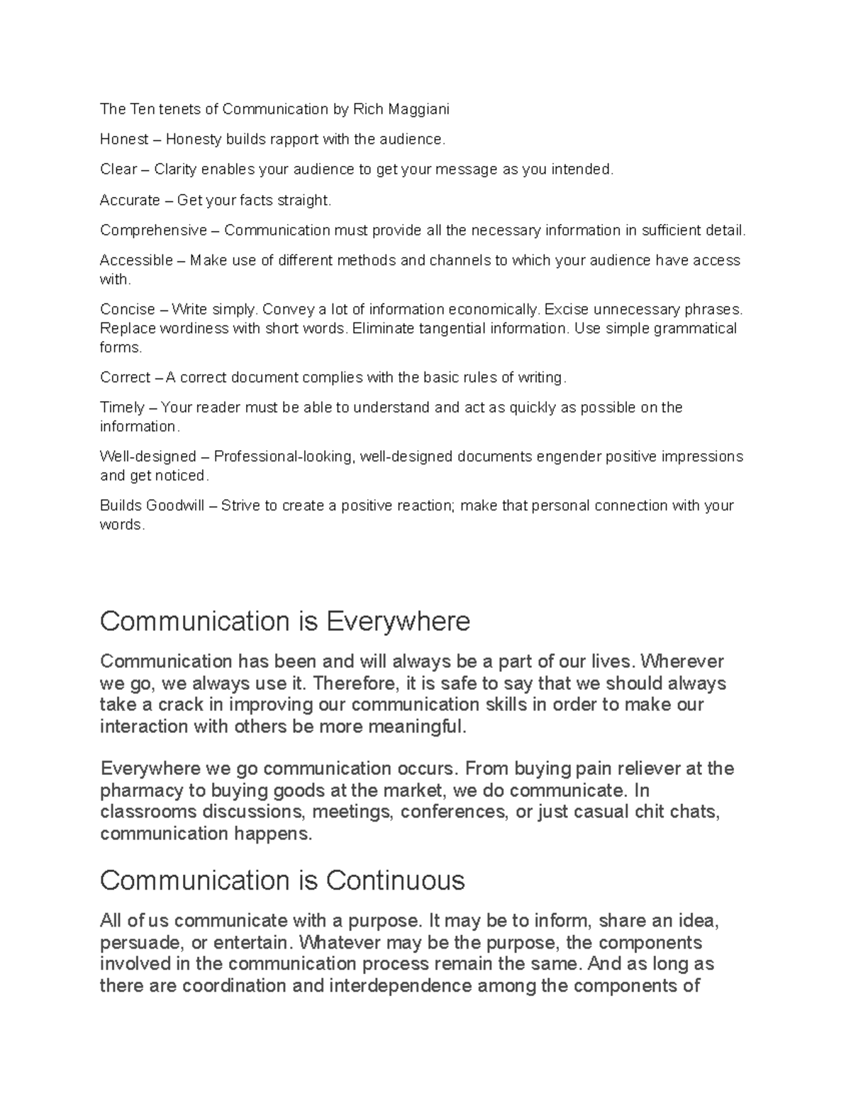 Tenets Of Communcation The Ten Tenets Of Communication By Rich
