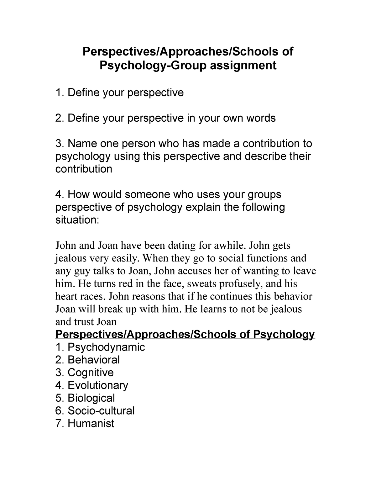 psychology perspectives assignment