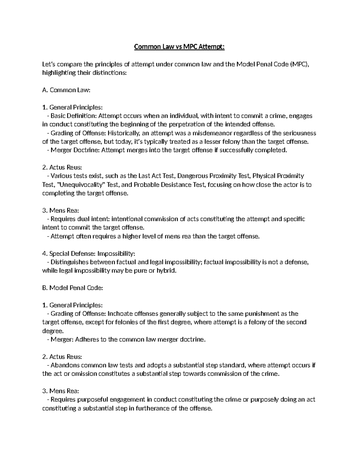 Attempt Common Law vs. MPC Common Law vs MPC Attempt Let's compare