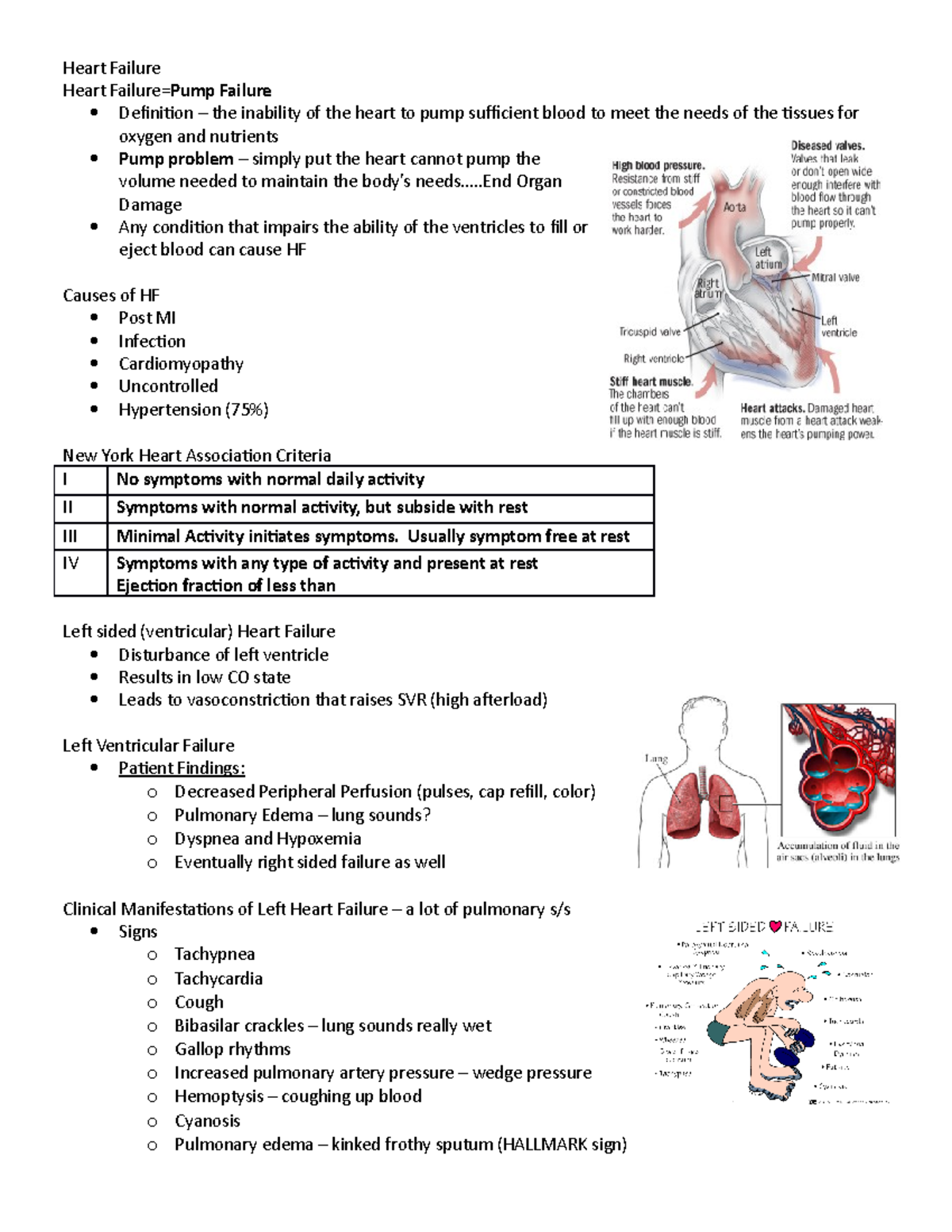 2020-Nurs420 critical care Heart Failure lecture notes - Heart Failure ...