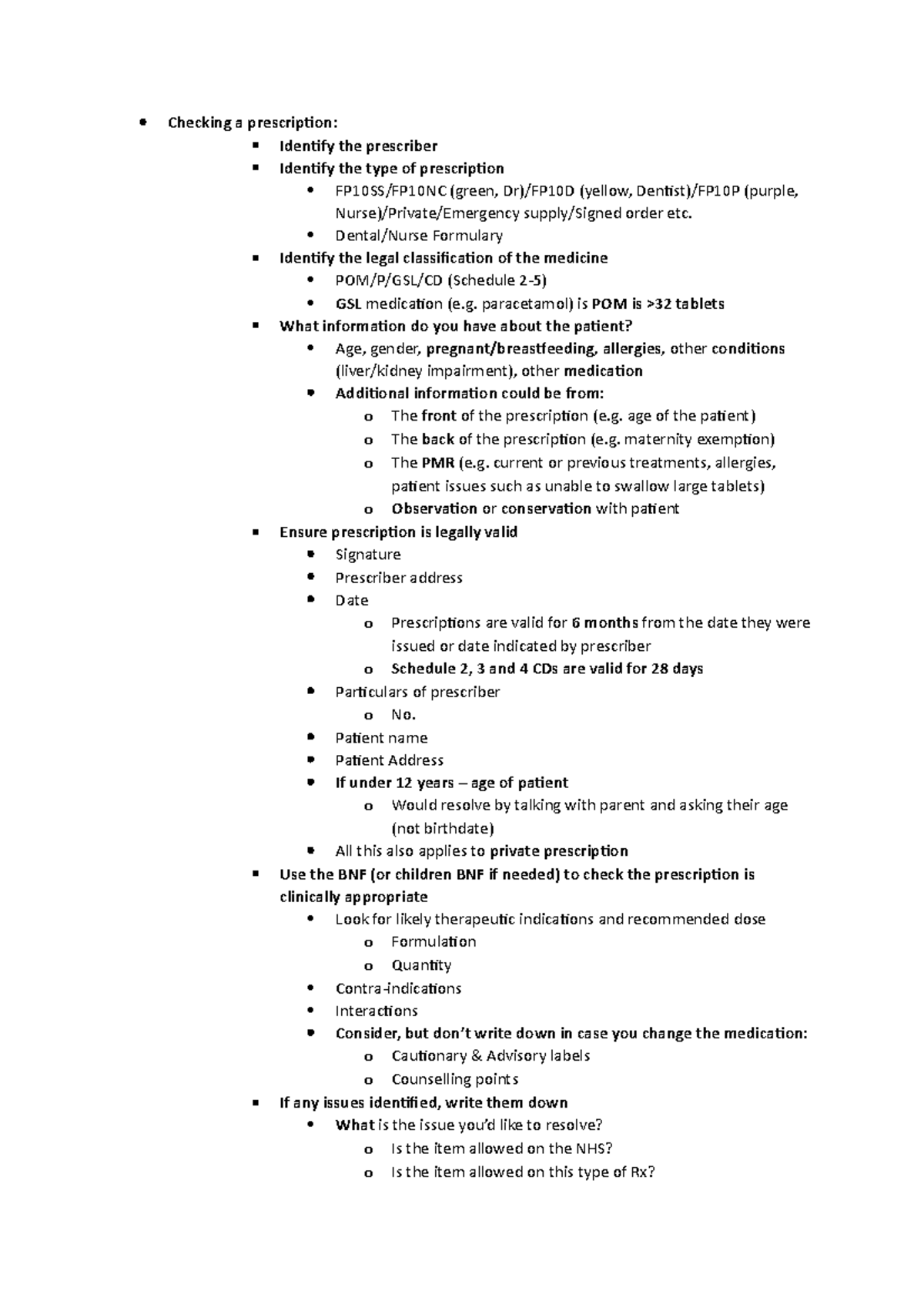 Dispensing Exam Notes - Checking a prescription: Identify the ...