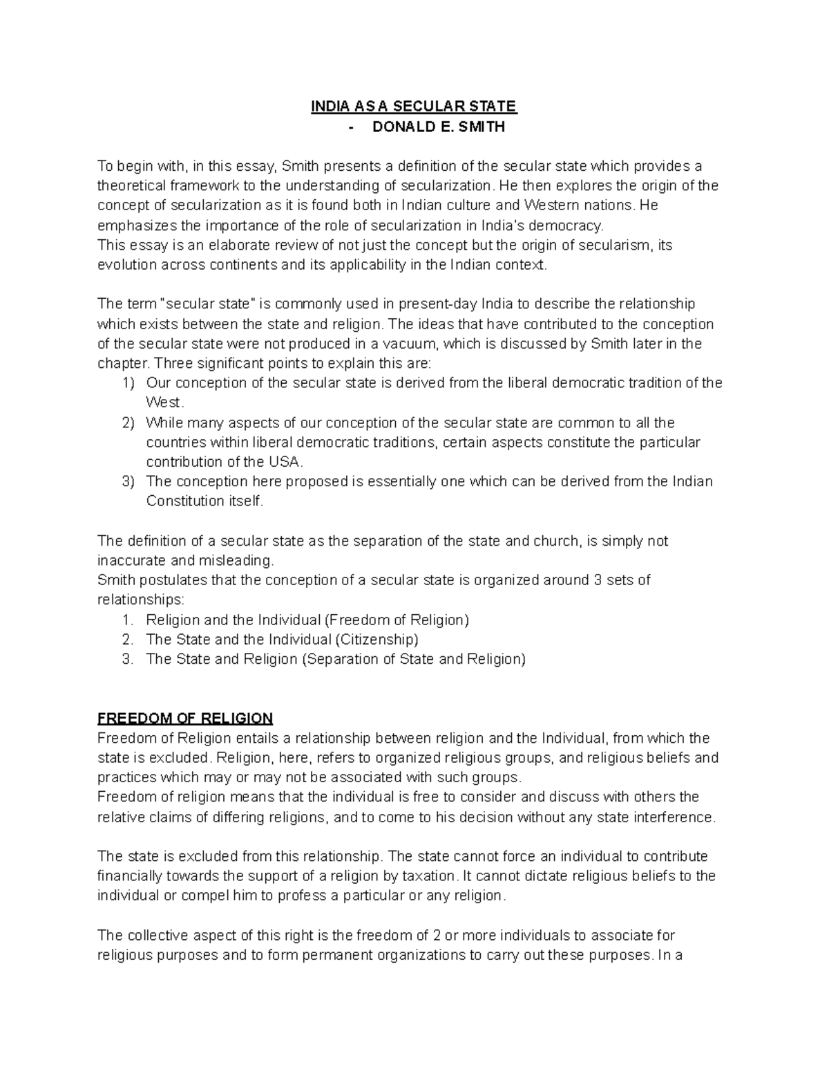 India AS A Secular State Donald Smith INDIA AS A SECULAR STATE