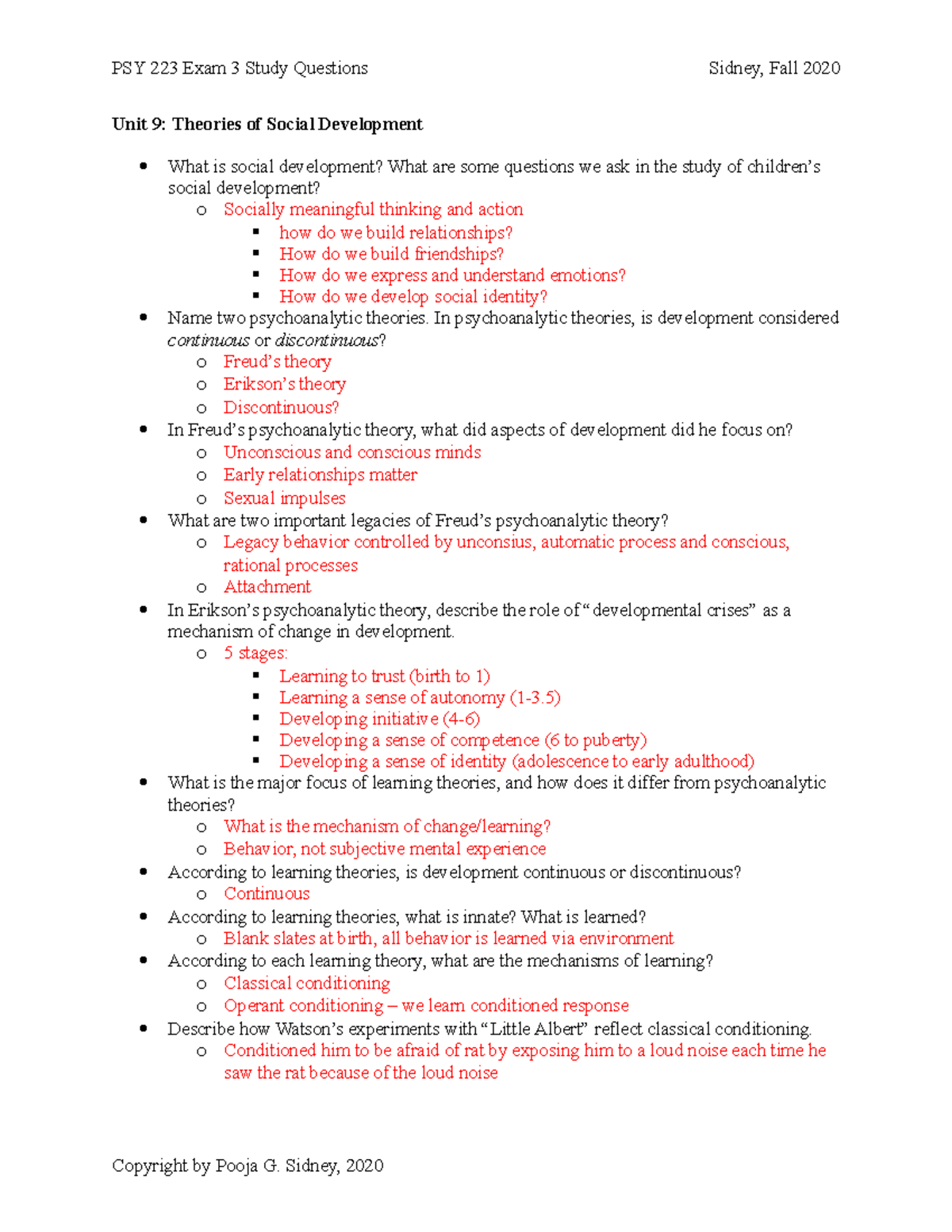 PSY 223 Exam 3 Study Questions - Unit 9: Theories of Social Development ...