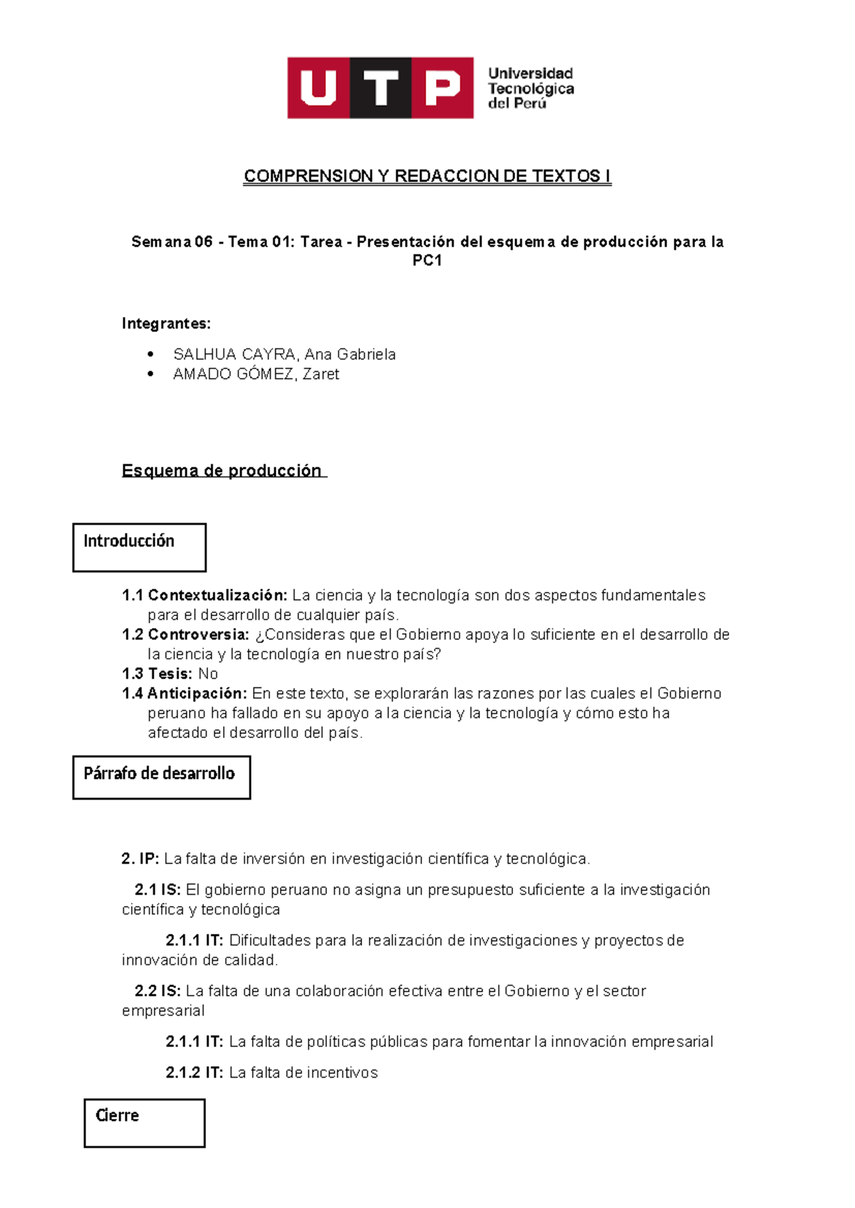 Esquema De Produccion Para La Pc Comprension Y Redaccion De Textos I Semana Tema