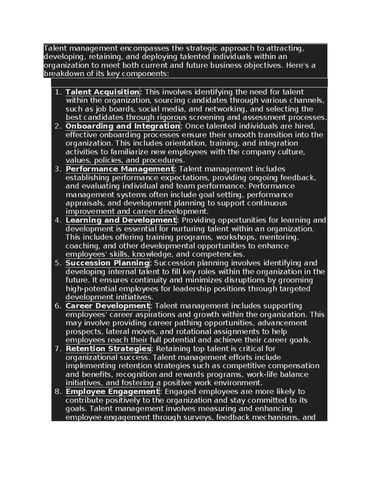 Talent management - Here's a breakdown of its key components: 1. Talent ...