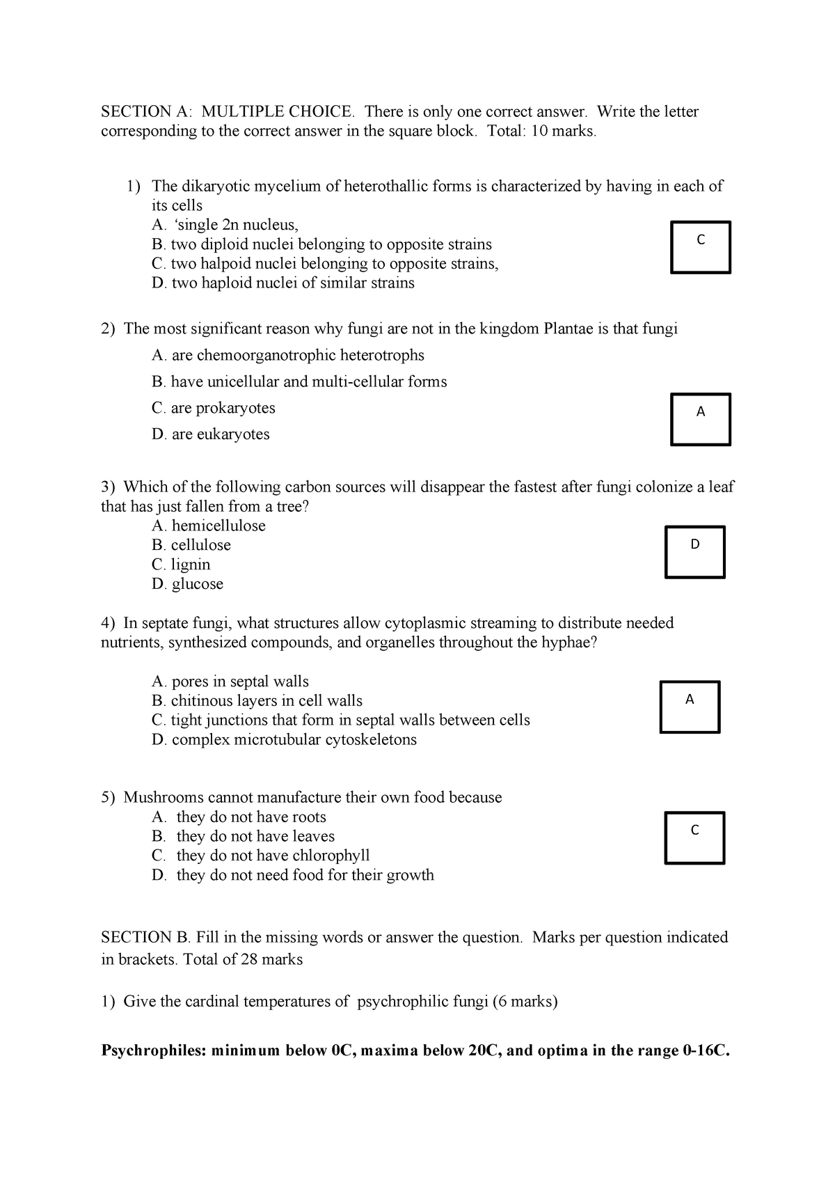 Test 1 13 January 2014, questions and answers - SECTION A: MULTIPLE ...