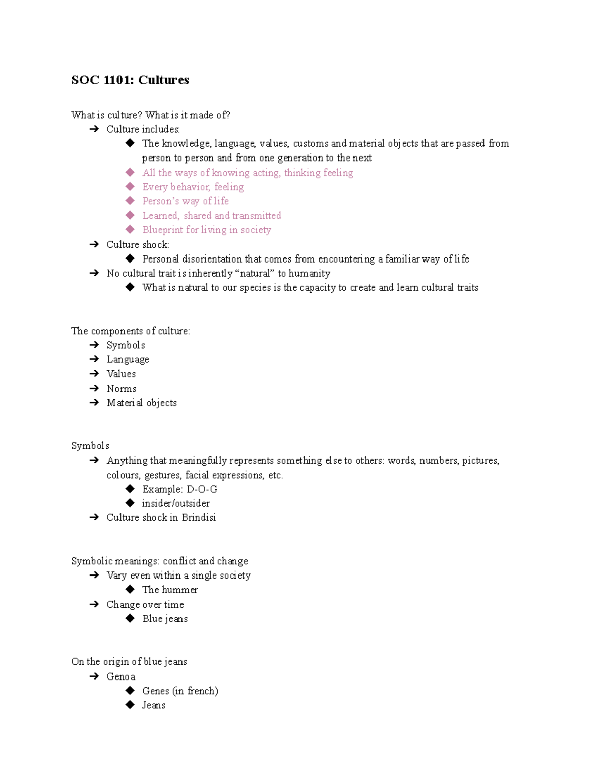 SOC 1101 - sociology notes - SOC 1101: Cultures What is culture? What ...