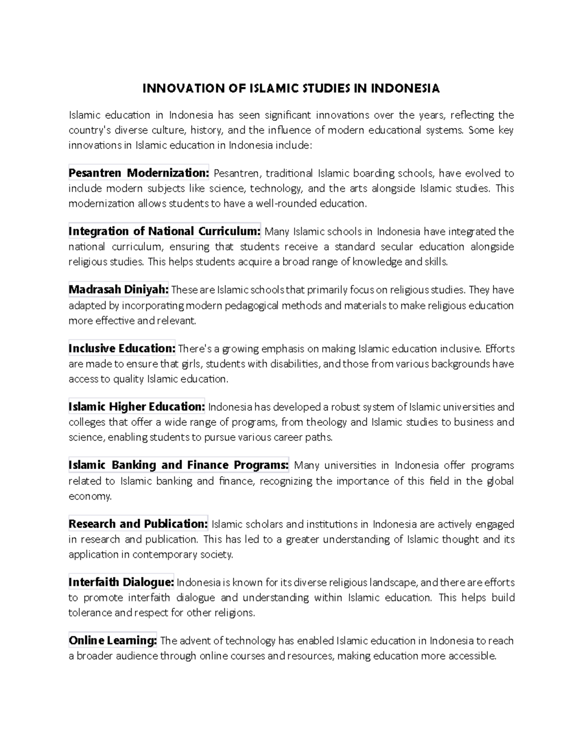 Innovation OF Islamic Studies IN Indonesia - INNOVATION OF ISLAMIC ...