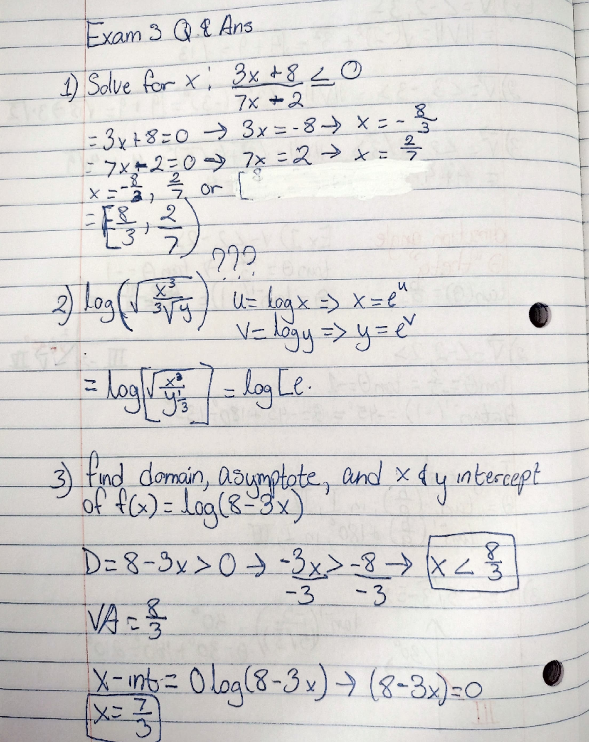 MAT 1375 Lecture Notes pt.58.pdf - Exam3 QL Ans 1Solve for X, x+ 7x 2 ...