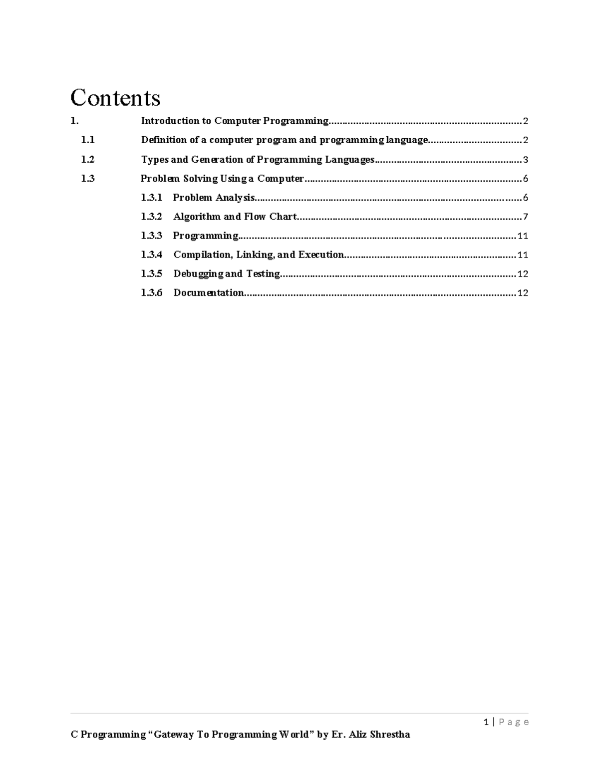 Contents - Chapter 1 of C Programming - Contents Introduction to ...