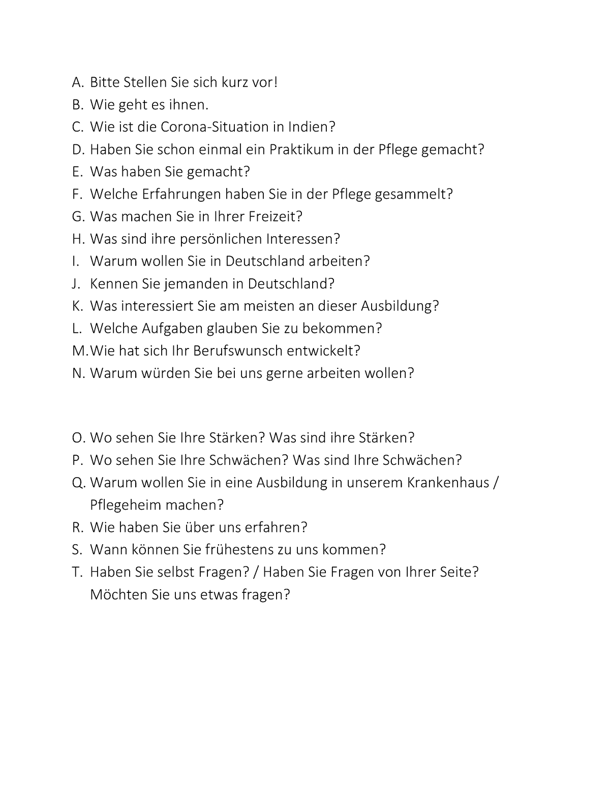 Interview Questions DVT-1 - A. Bitte Stellen Sie Sich Kurz Vor! B. Wie ...