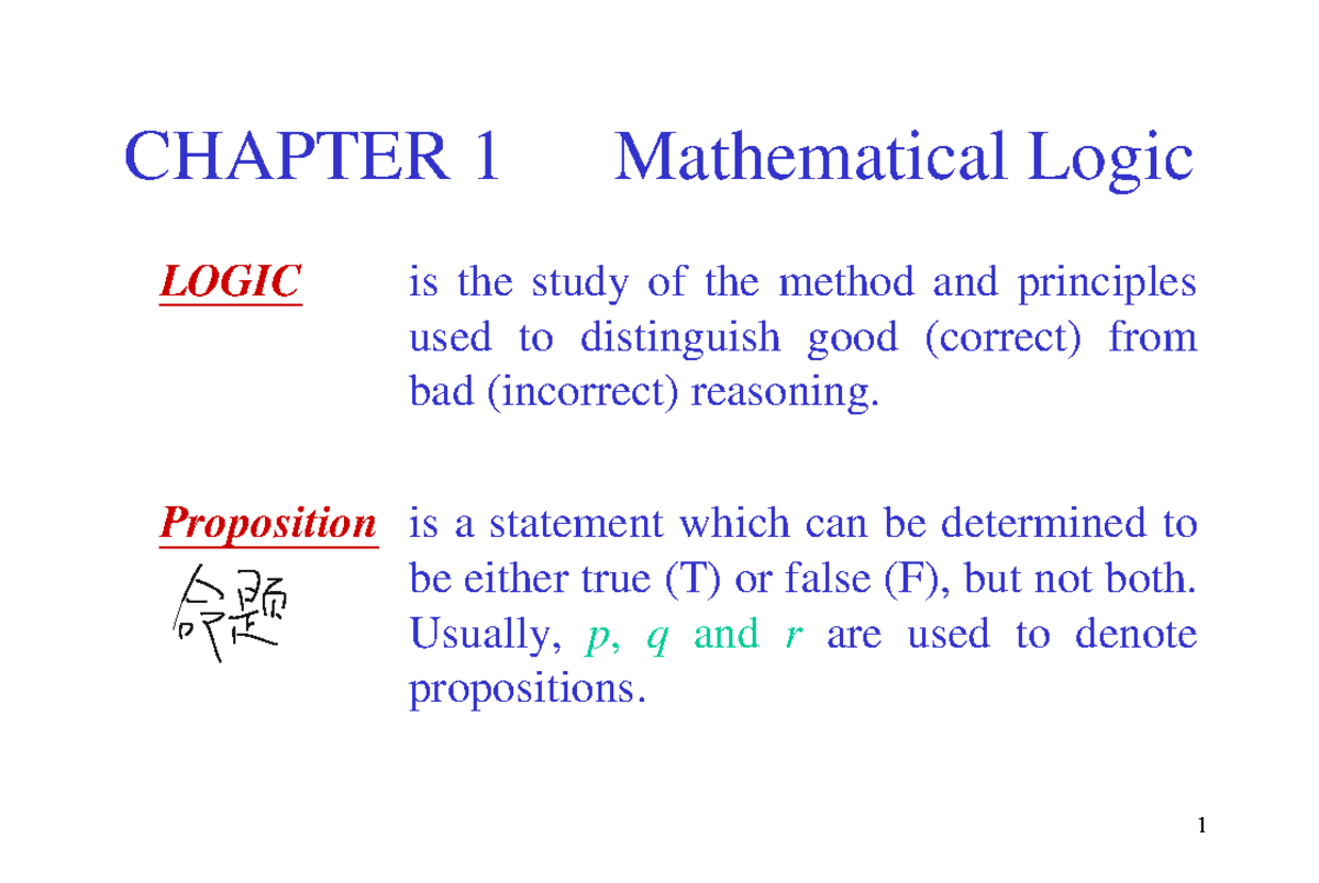 Chapter 1 - Ch.1 - CHAPTER 1 Mathematical Logic LOGIC is the study of ...