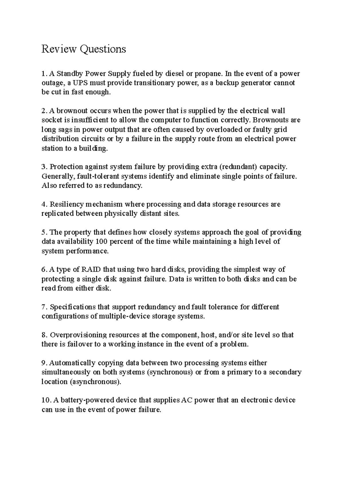 Implementing Redundancy Strategy Review Questions - Review Questions A ...