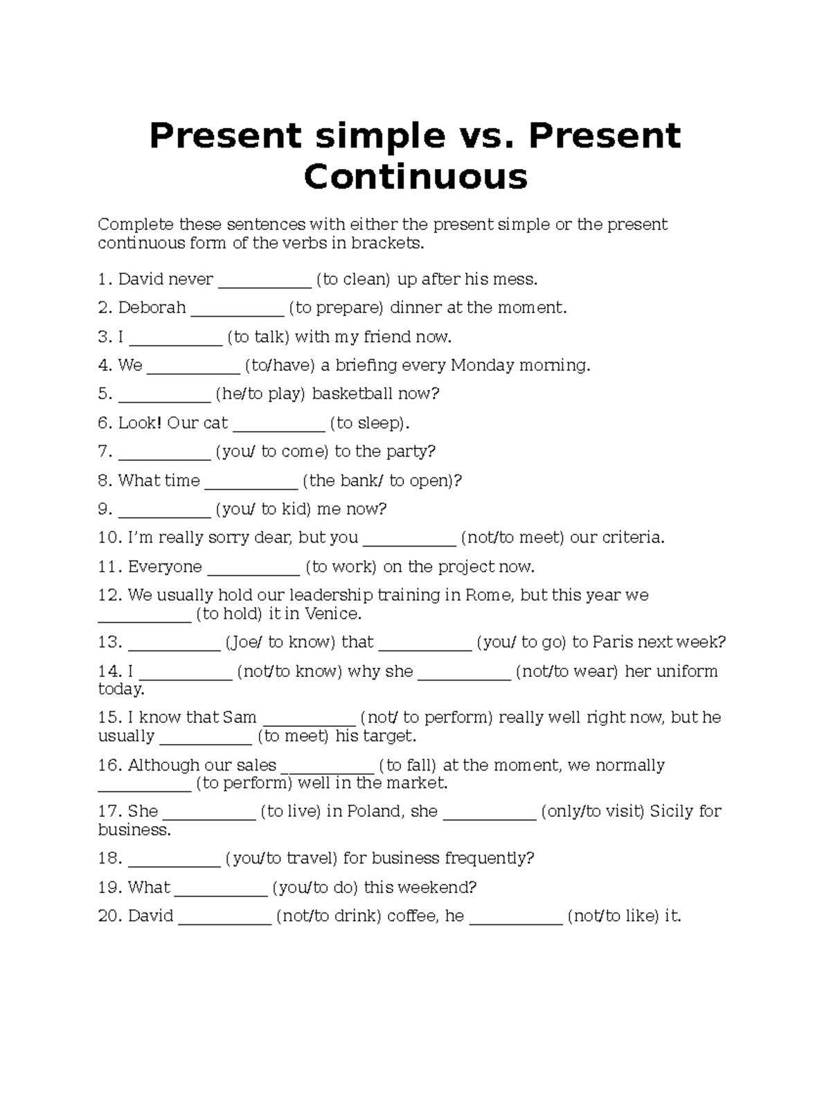 Present simple vs present continuous - Present simple vs. Present ...