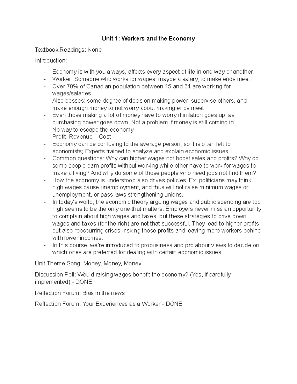 Unit 1 Notes - Summary of the content and readings for Unit 1 of the ...