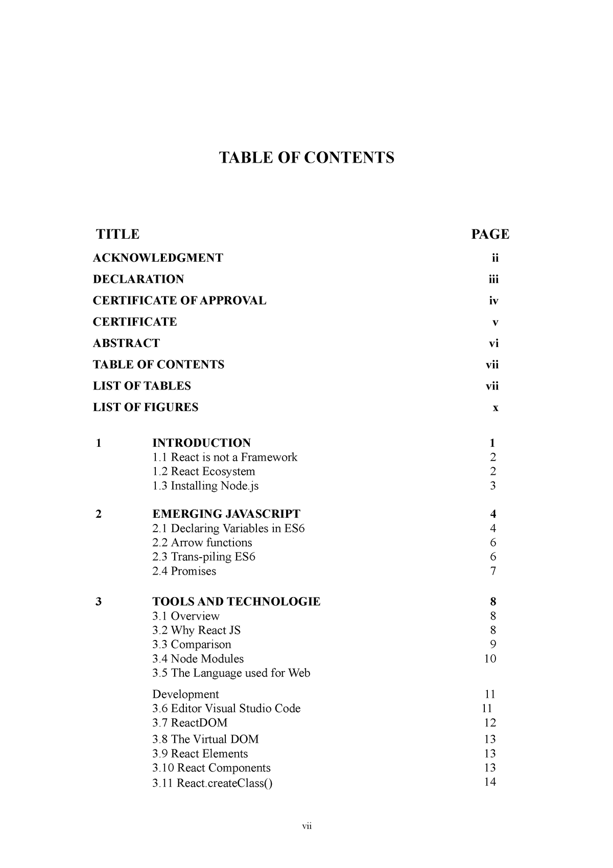 Table OF Contents - TABLE OF CONTENTS TITLE PAGE ACKNOWLEDGMENT ii ...