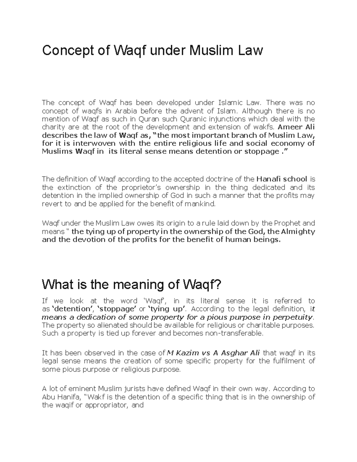 Wakf and dower - it contains a detail explaination on the subject ...