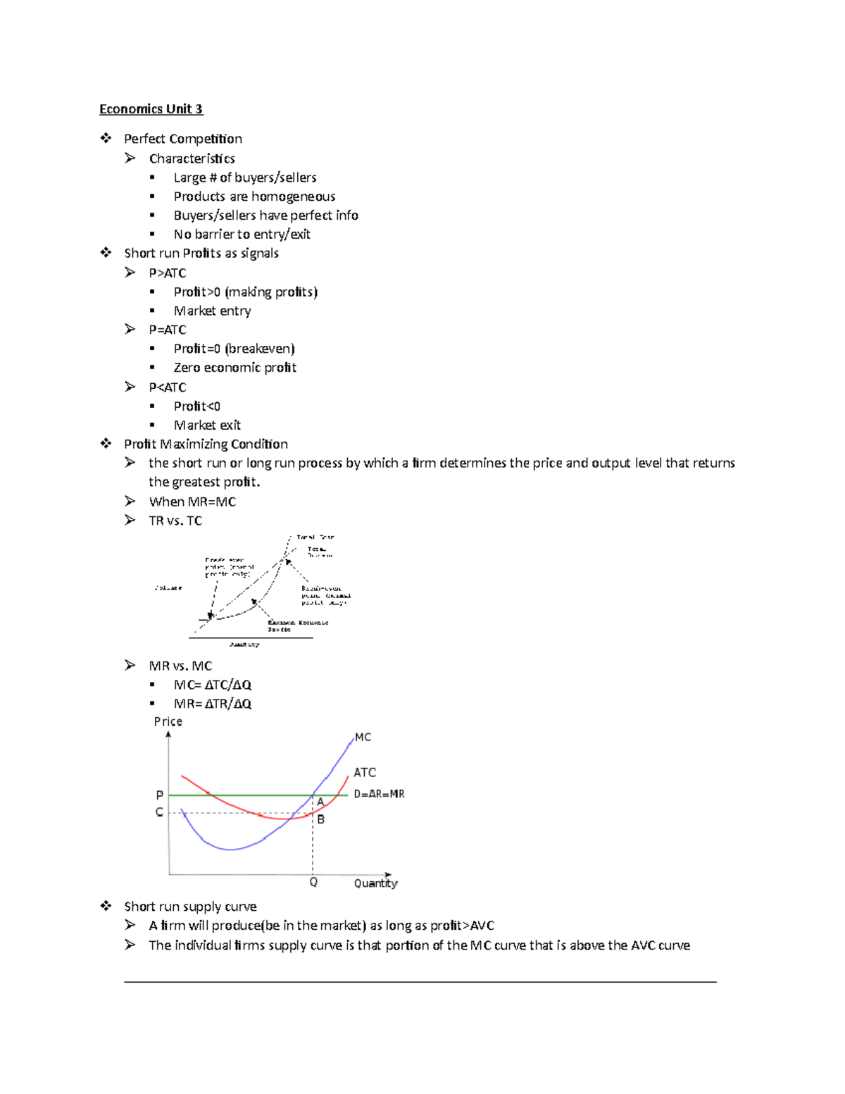 Unit 3 Notes - Economics Unit 3 Perfect Competition Characteristics ...