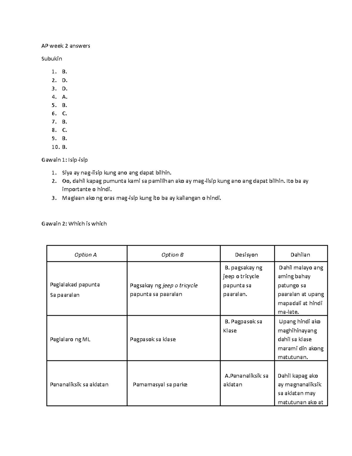 AP Week 2 Answers - Jhvghgf - AP Week 2 Answers Subukin B. D. D. A. B ...