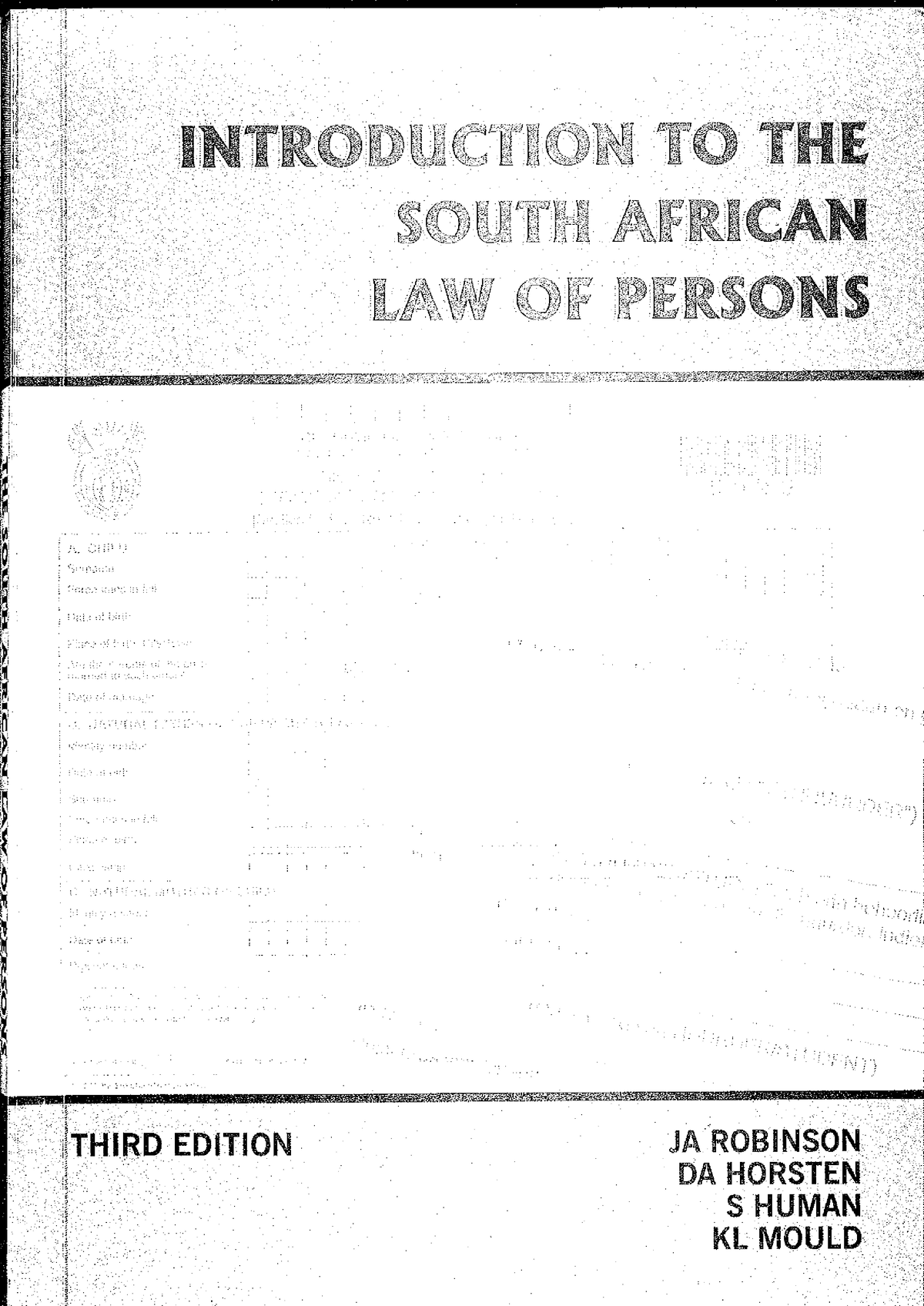 Introduction To The South African Law Of Persons - BC340000 - Studocu