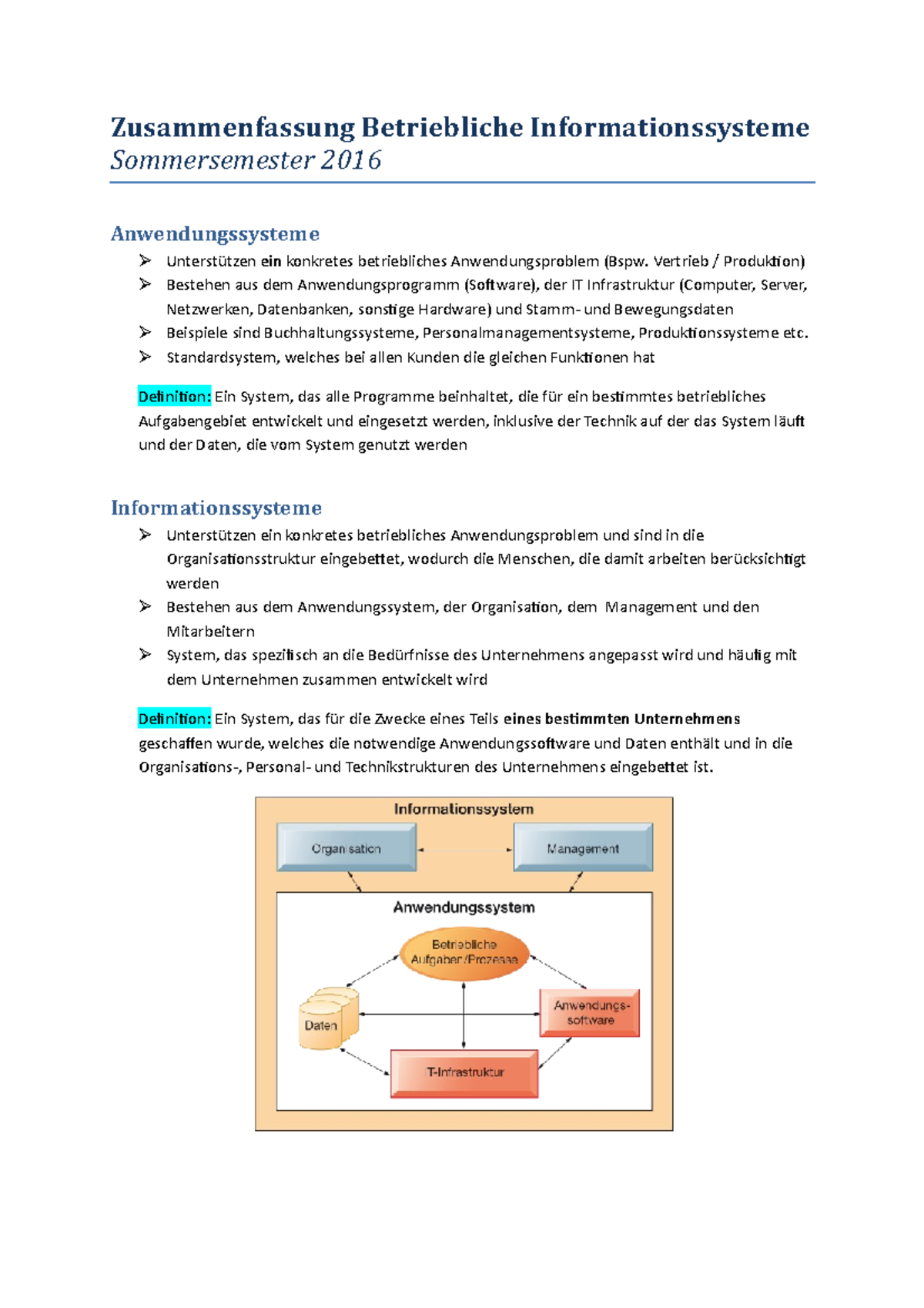 Zusammenfassung Betriebliche Informationssysteme - Zusammenfassung ...