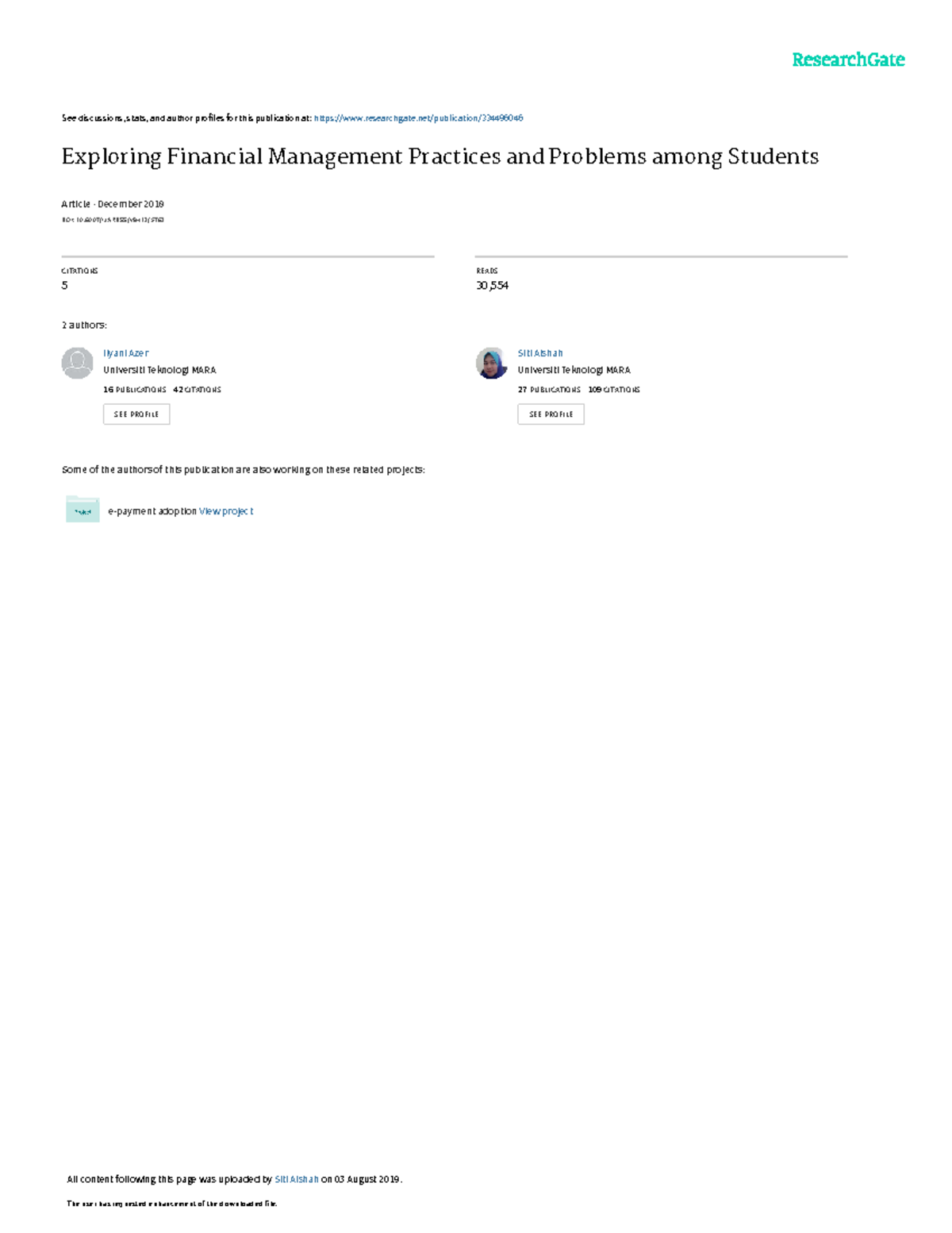 Exploring Financial Management Practices and Problems among Students