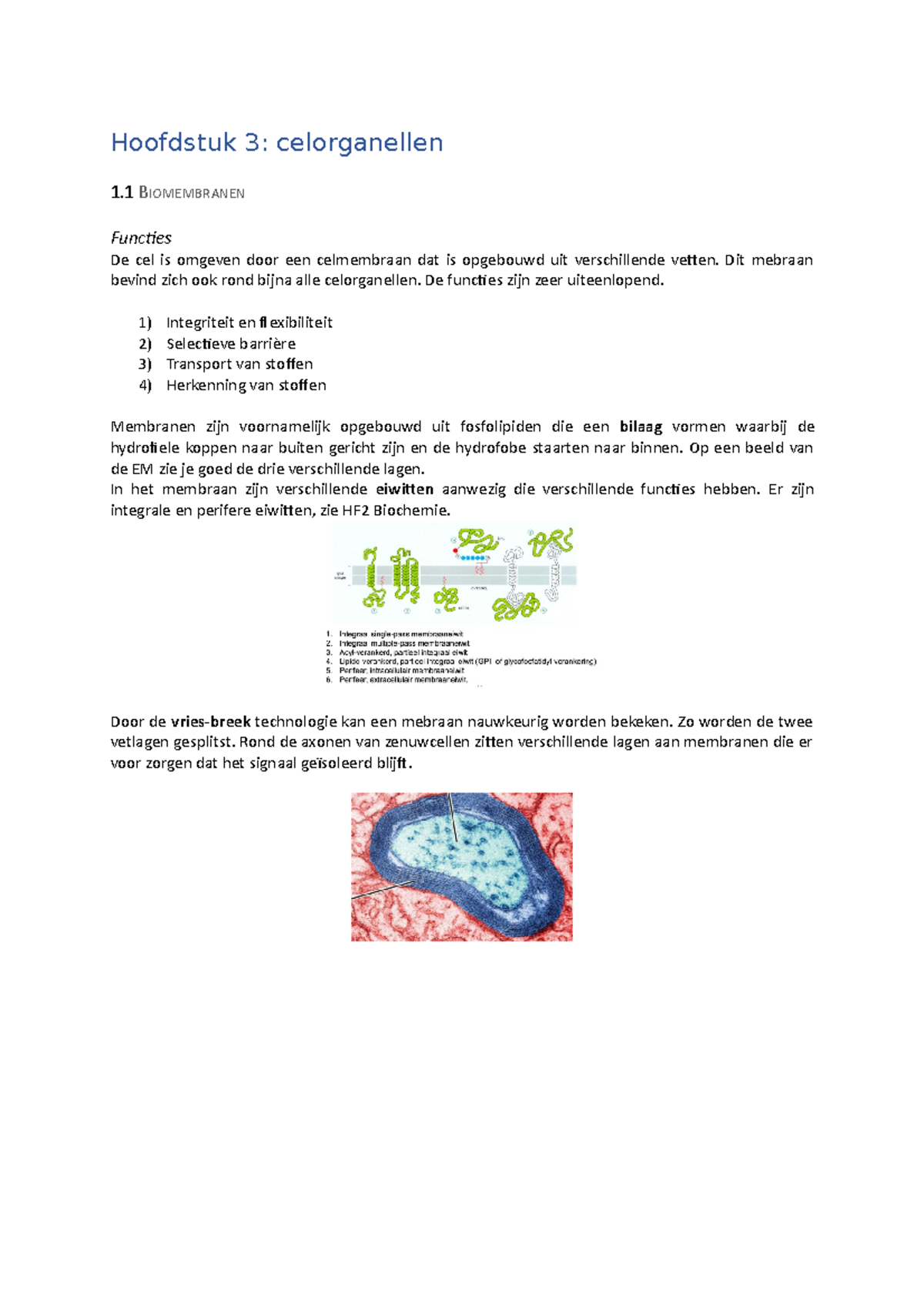 Hoofdstuk 3 - Celbiologie - Hoofdstuk 3: Celorganellen 1 BIOMEMBRANEN ...