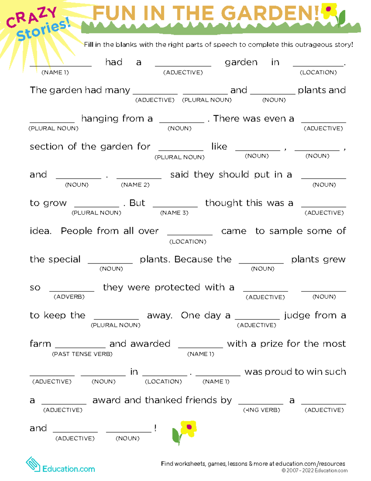 Fill in the blanks story 1 - ______ had a ______ garden in ______. The  garden had many - Studocu