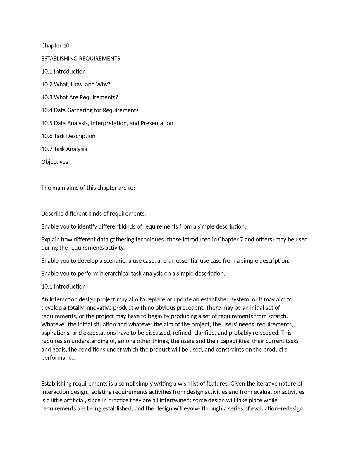 Chapter 10 - HCI - Chapter 10 ESTABLISHING REQUIREMENTS 10 Introduction ...