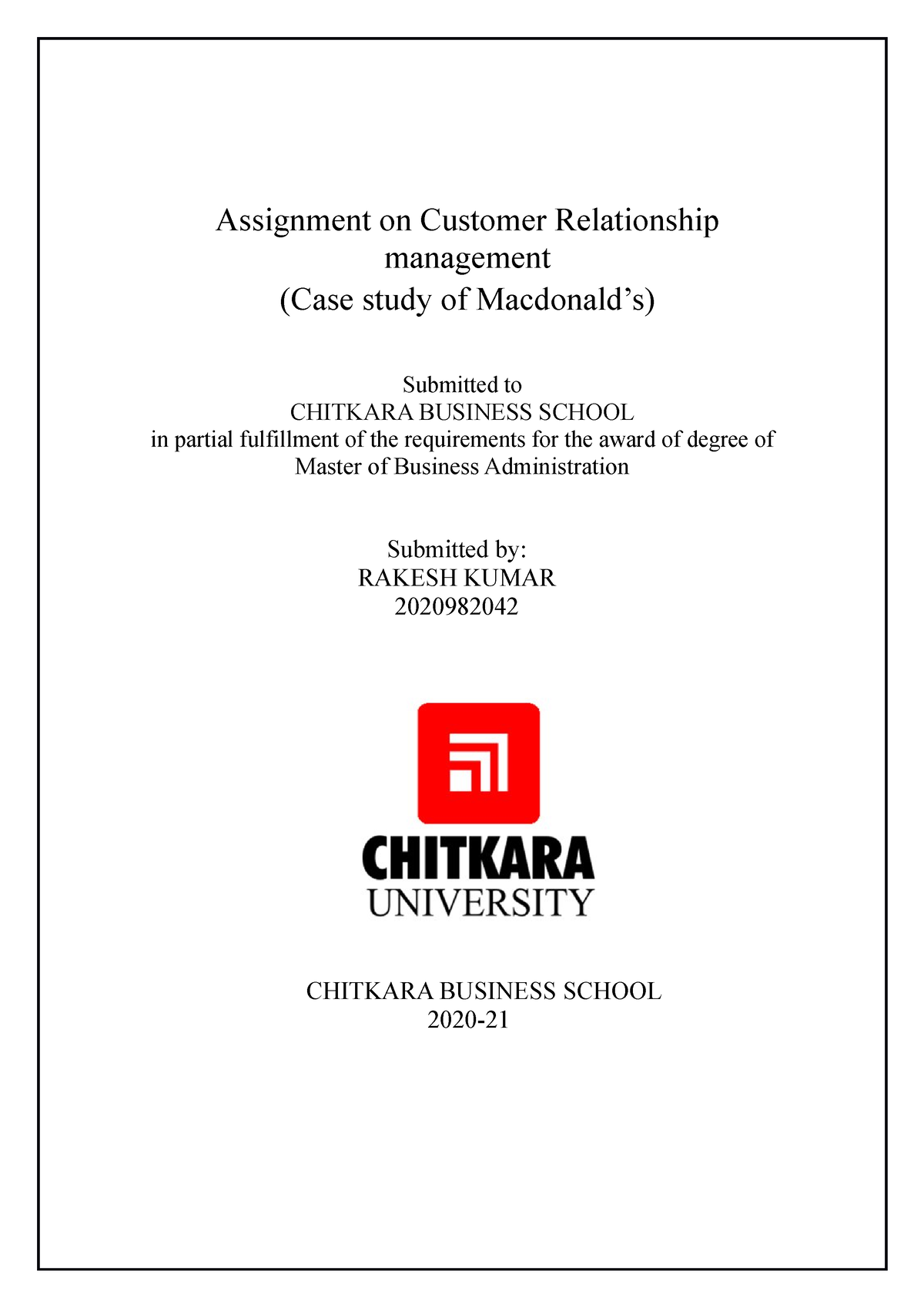assignment on customer relationship management