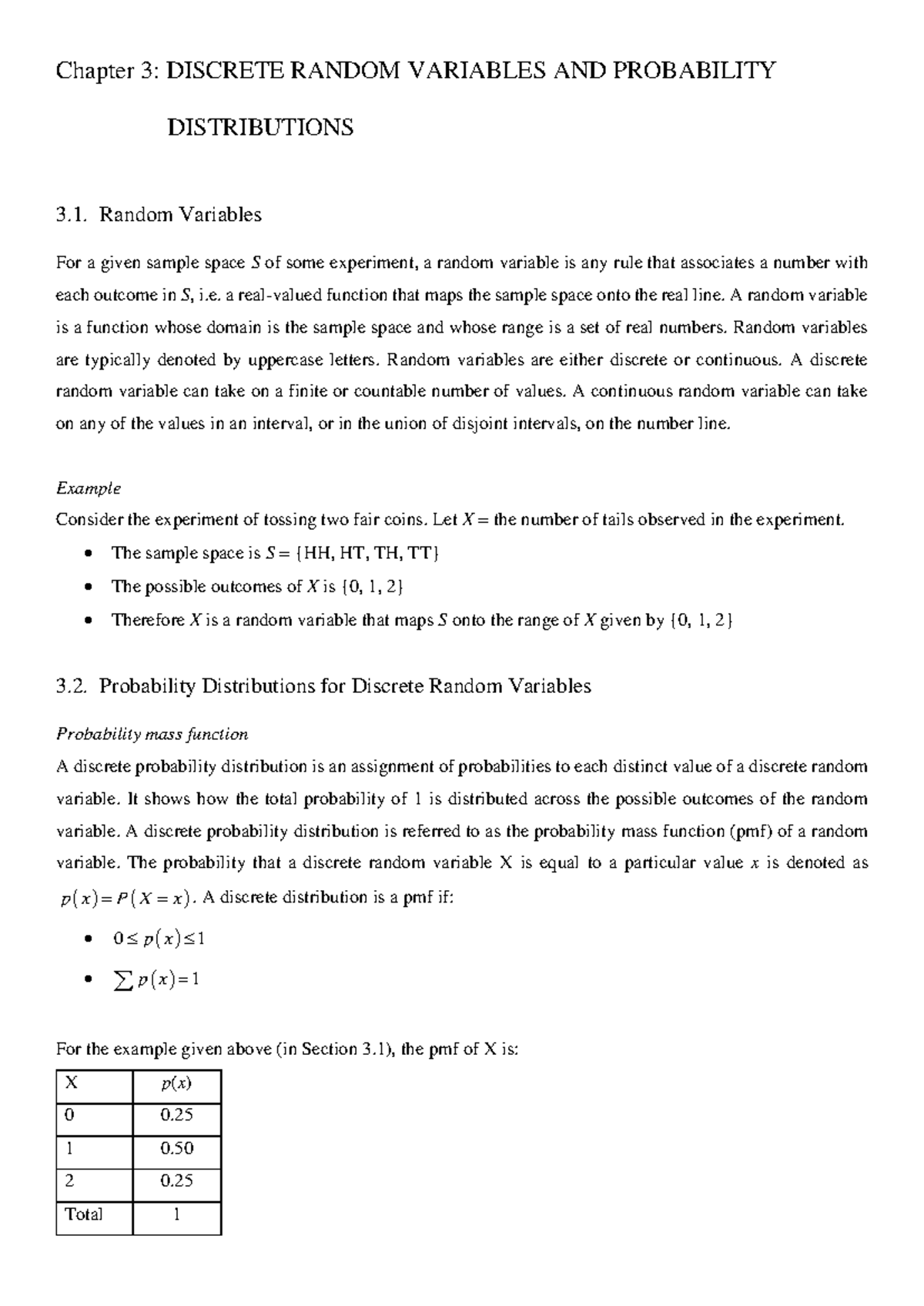 Chapter 3 Lecture Notes - Chapter 3: DISCRETE RANDOM VARIABLES AND ...