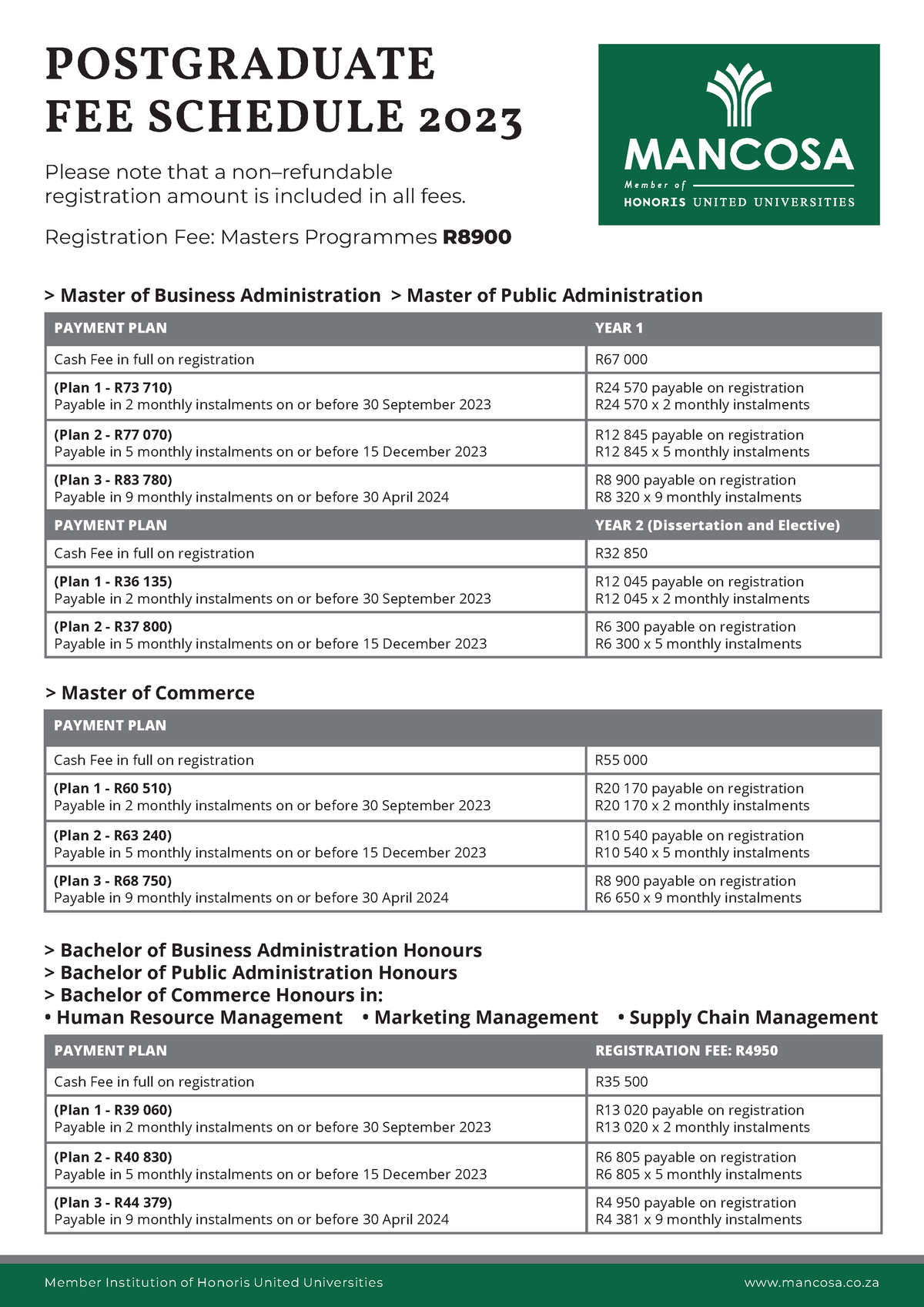 Mancosa Mid Year Postgraduate Fee 2023 - RCE2601 - Unisa - Studocu