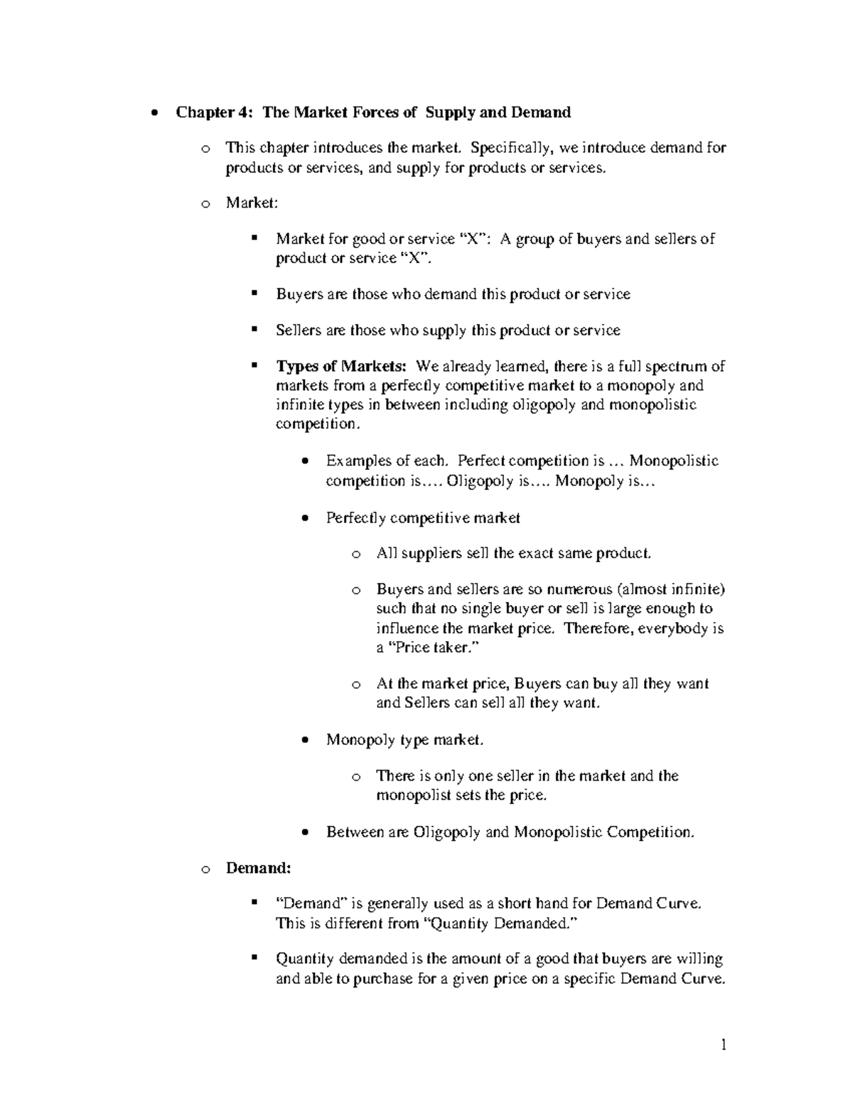 Notes 4 - note - Chapter 4: The Market Forces of Supply and Demand o ...