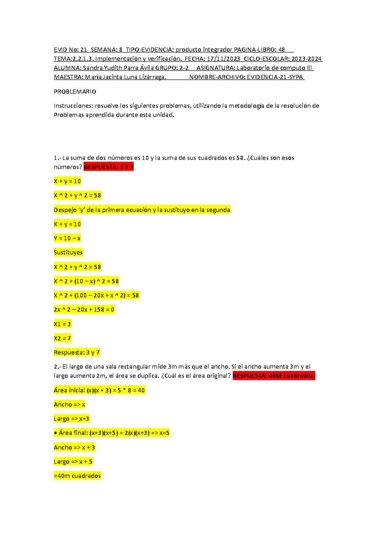 Evidencia 21 SYPA - Esperó a verte ayudado - EVID No: 21 SEMANA: 8 TIPO ...