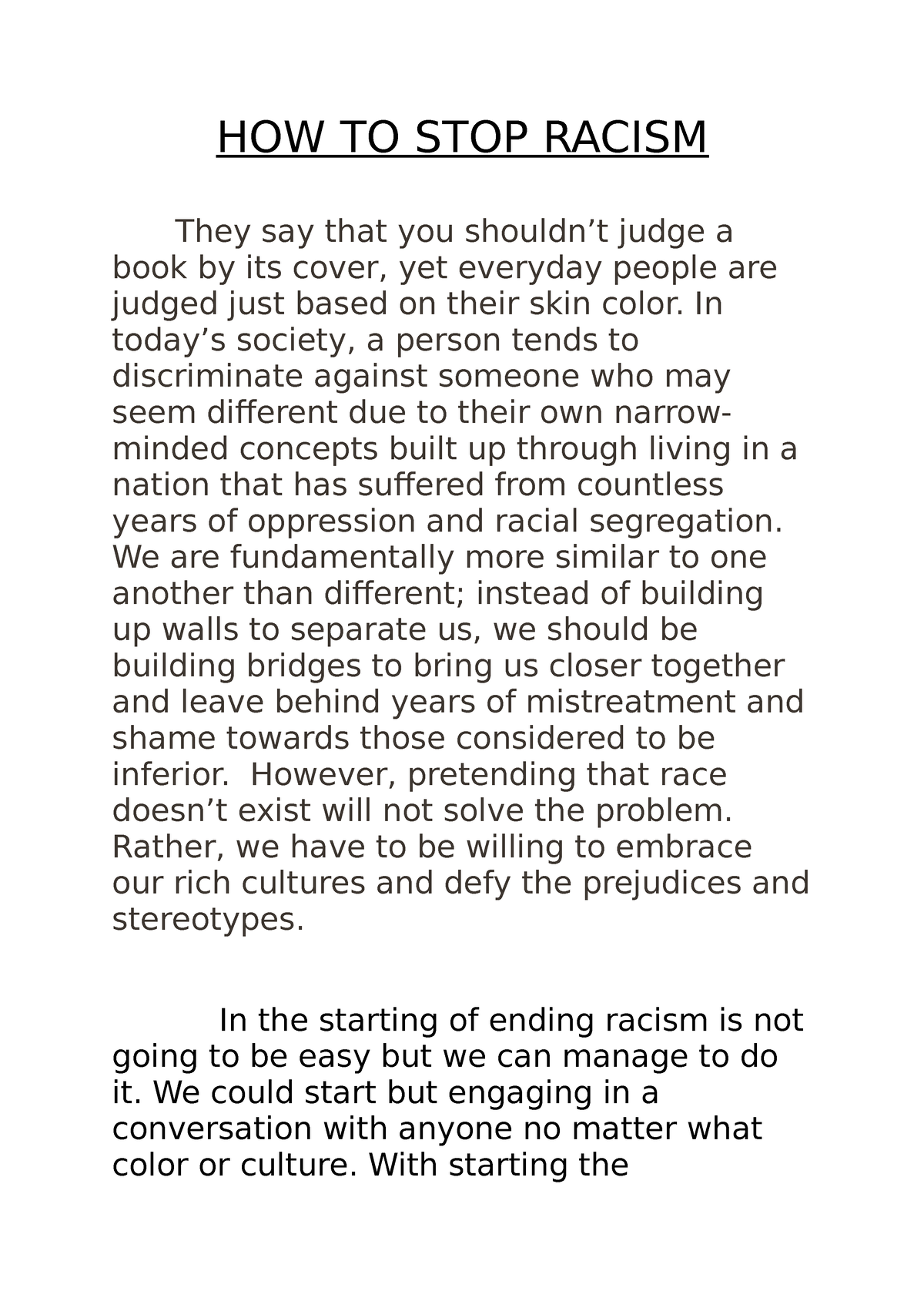 rainbows end racism essay