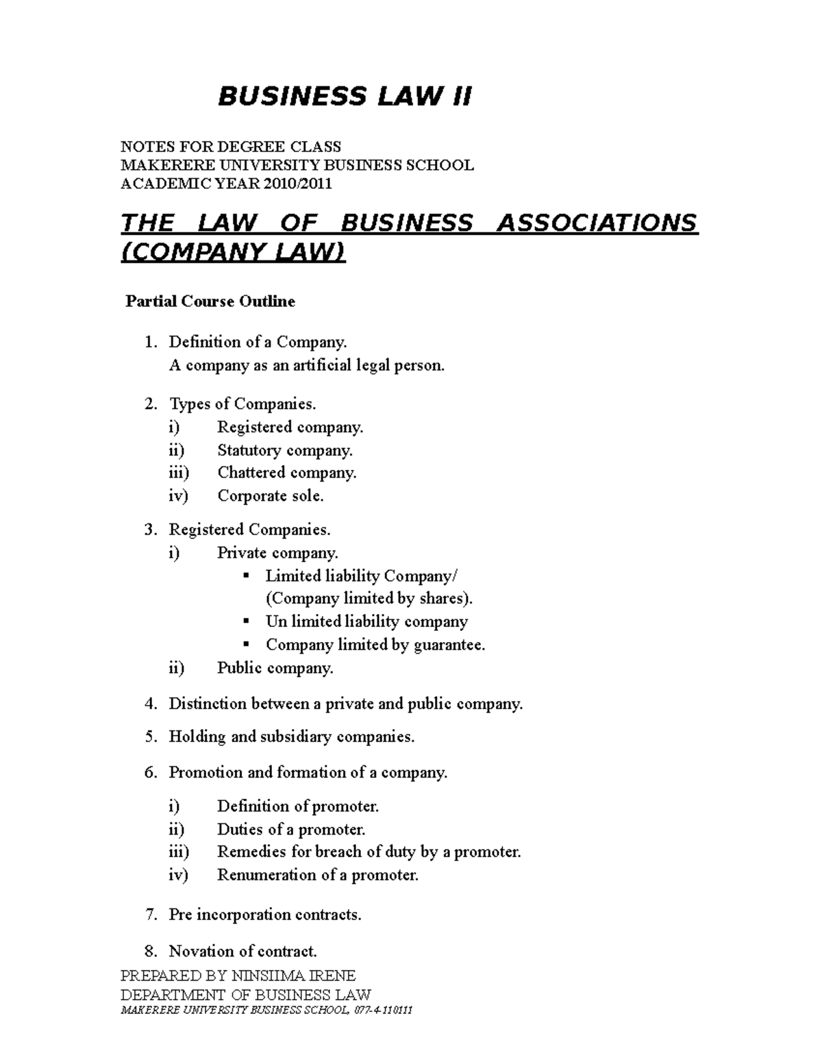 Business asso notes 1 - Great work - BUSINESS LAW II NOTES FOR DEGREE ...