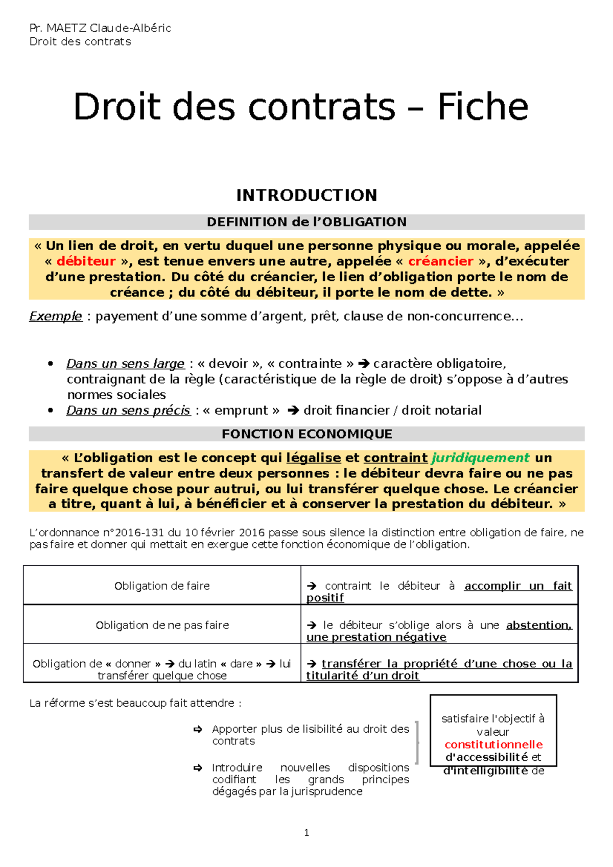 Fiche Droit Des Contrats - Droit Des Contrats Droit Des Contrats ...