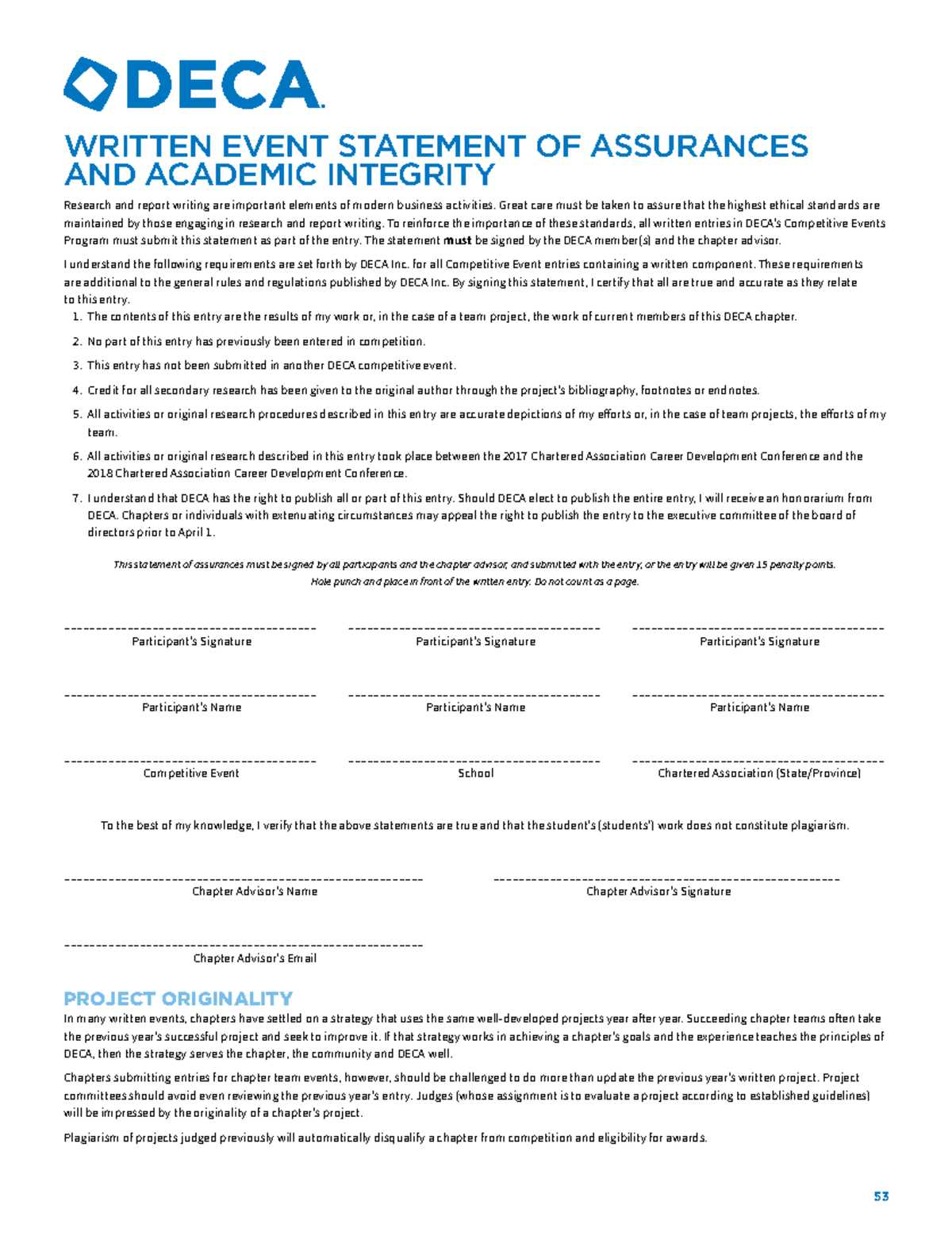Written Event Statement of Assurance and Academic Integrity - 53 ...