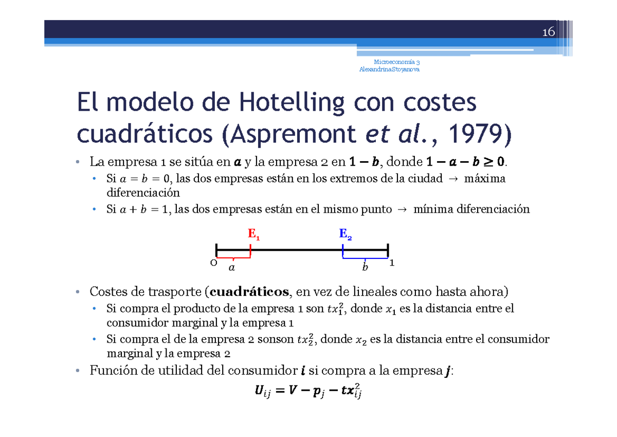 Hotelling con costes cuadraticos - El modelo de Hotelling con costes ...