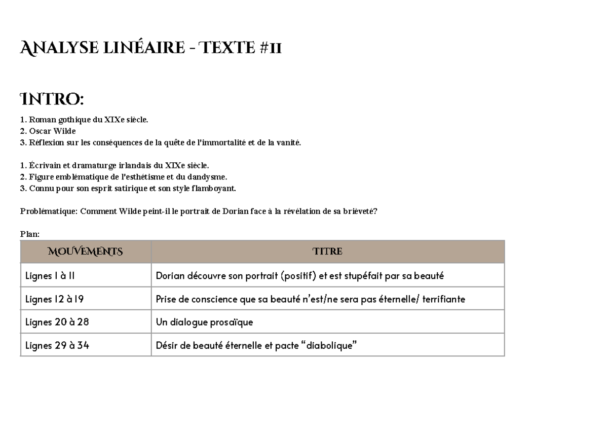 Analyse linéaire - Texte #11 - Analyse linéaire - Texte Intro: 1. Roman