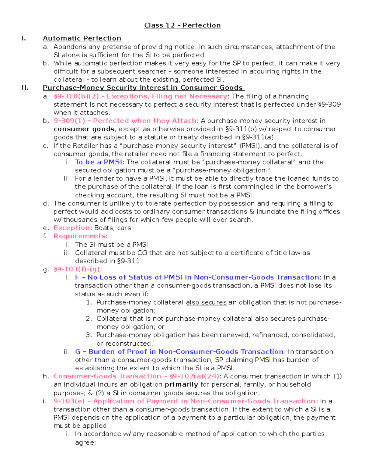 Class 12 Perfection Class 12 Perfection I. Automatic Perfection a