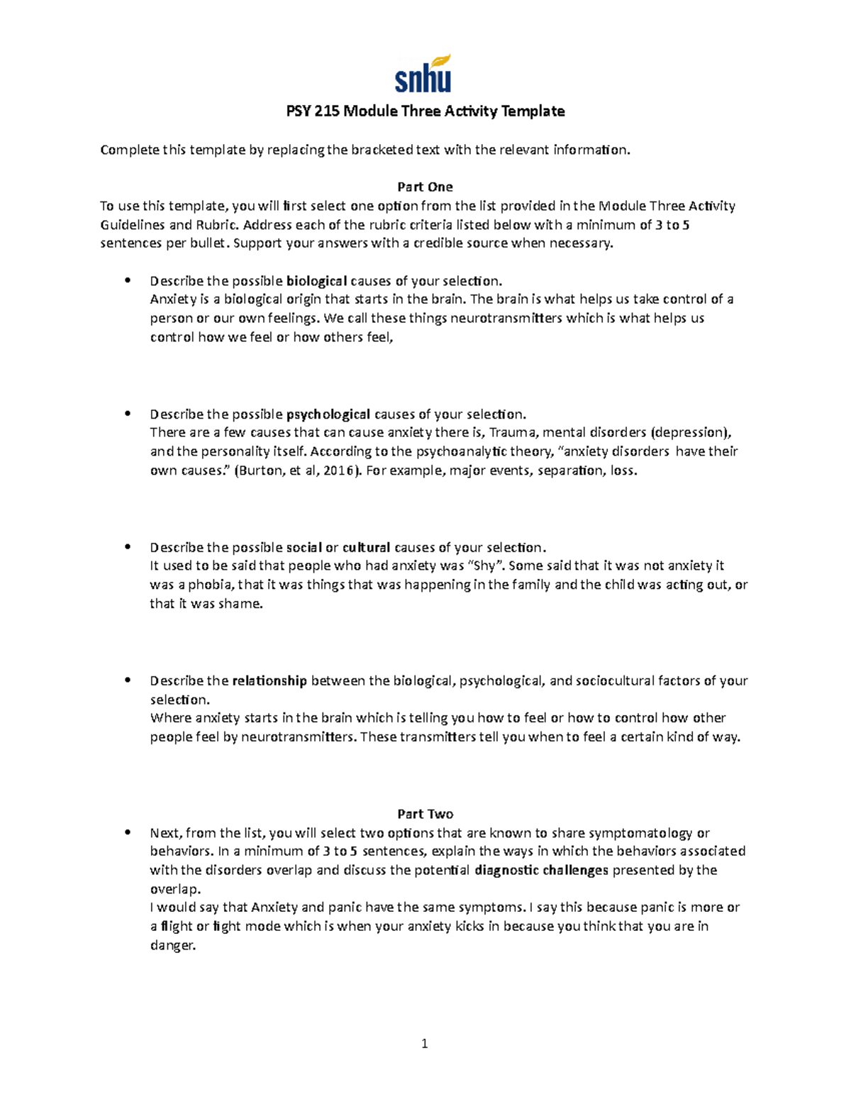 PSY 215 Module Three Activity Template - PSY 215 Module Three Activity ...