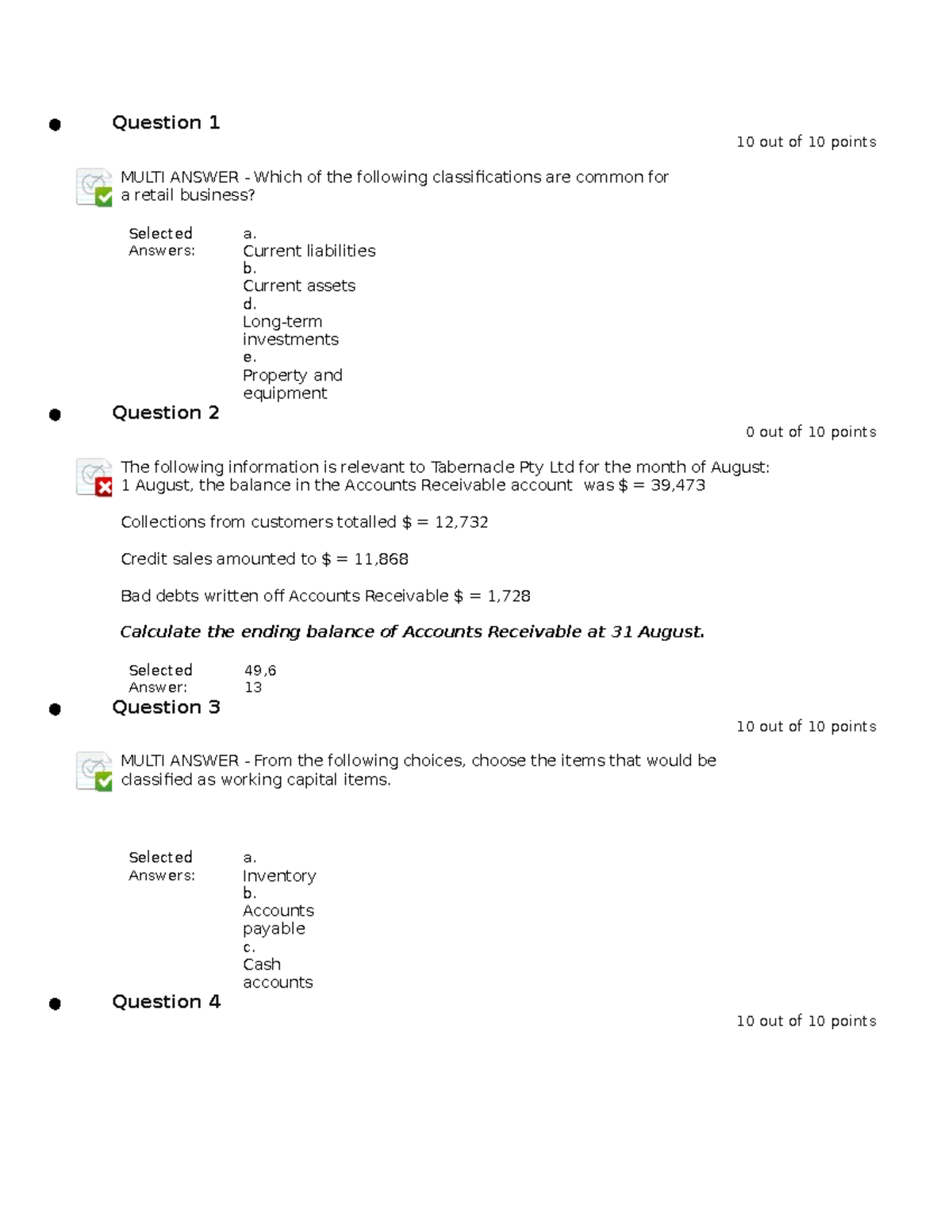The tutorial answers - Question 1 10 out of 10 points MULTI ANSWER ...