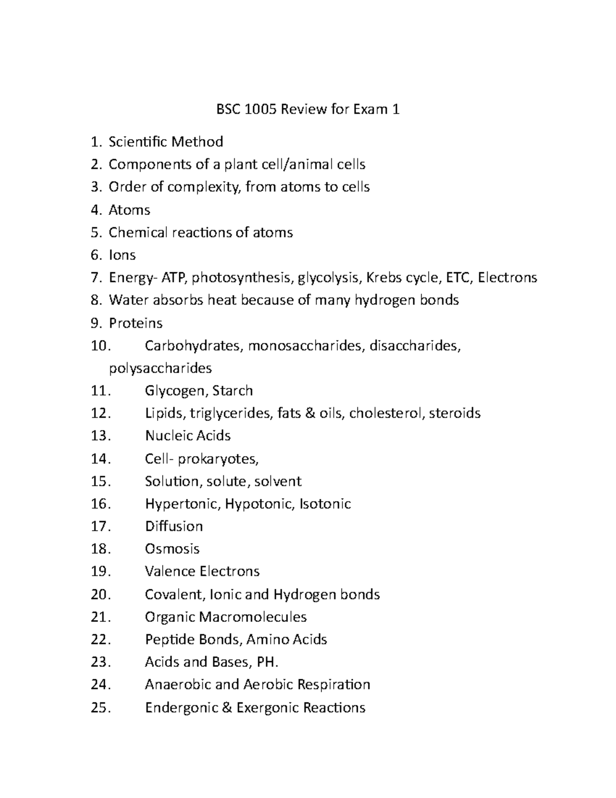 BSC 1005 Review For Exam 1 - BSC 1005 Review For Exam 1 Scientific ...