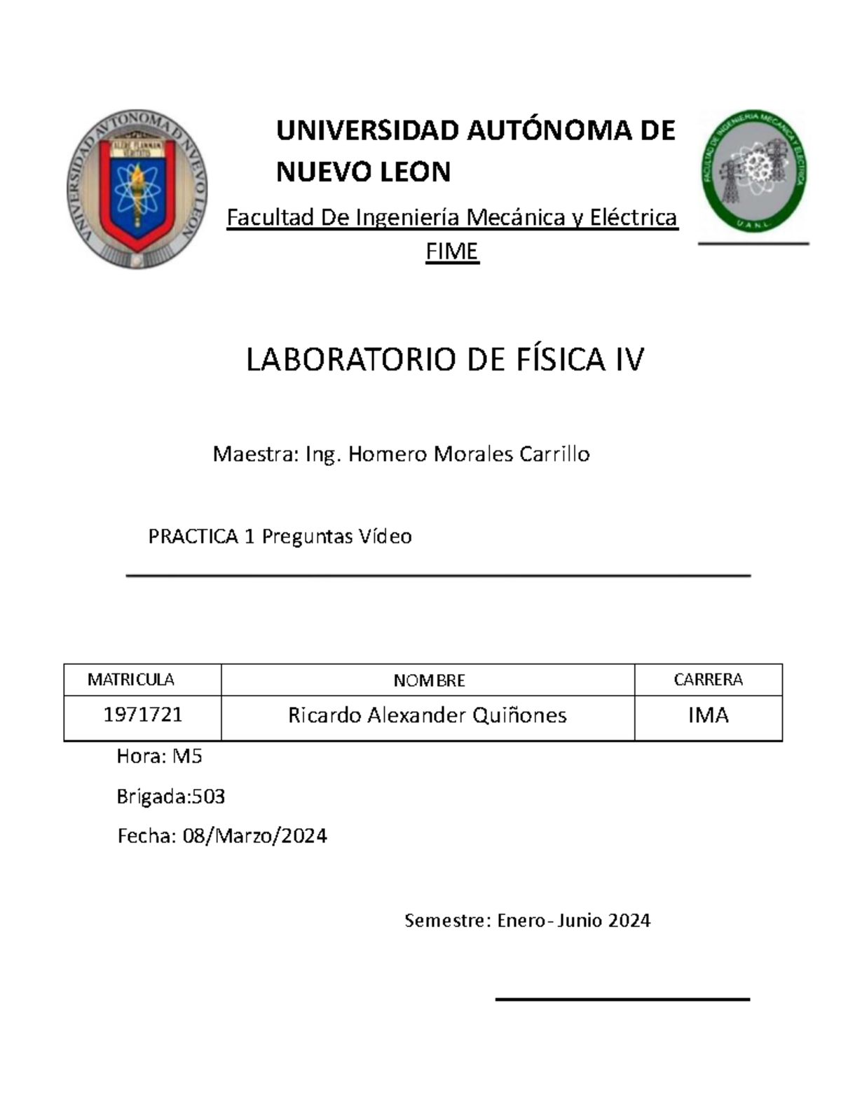 Practica 1 f4 - Física I - UNIVERSIDAD AUTÓNOMA DE NUEVO LEON Facultad ...