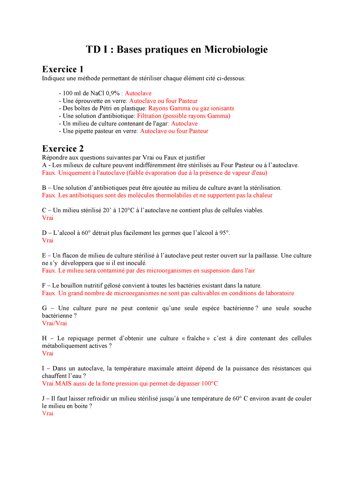 Corrigé TD 1 - Td - Microbiologie - UCBL - Studocu