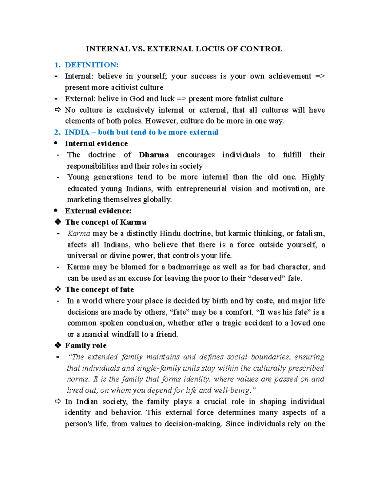 Internal VS external locus of control INTERNAL VS. EXTERNAL LOCUS OF