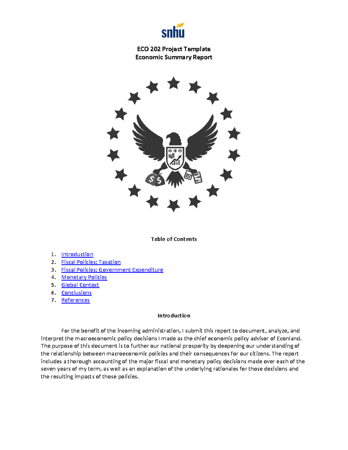 ECO 202 Project Module Eight ECO 202 Project Template Economic