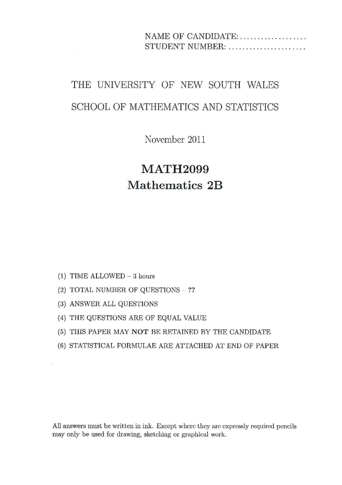 Exam 2011, questions and answers - NAME OF CANDIDATE ...