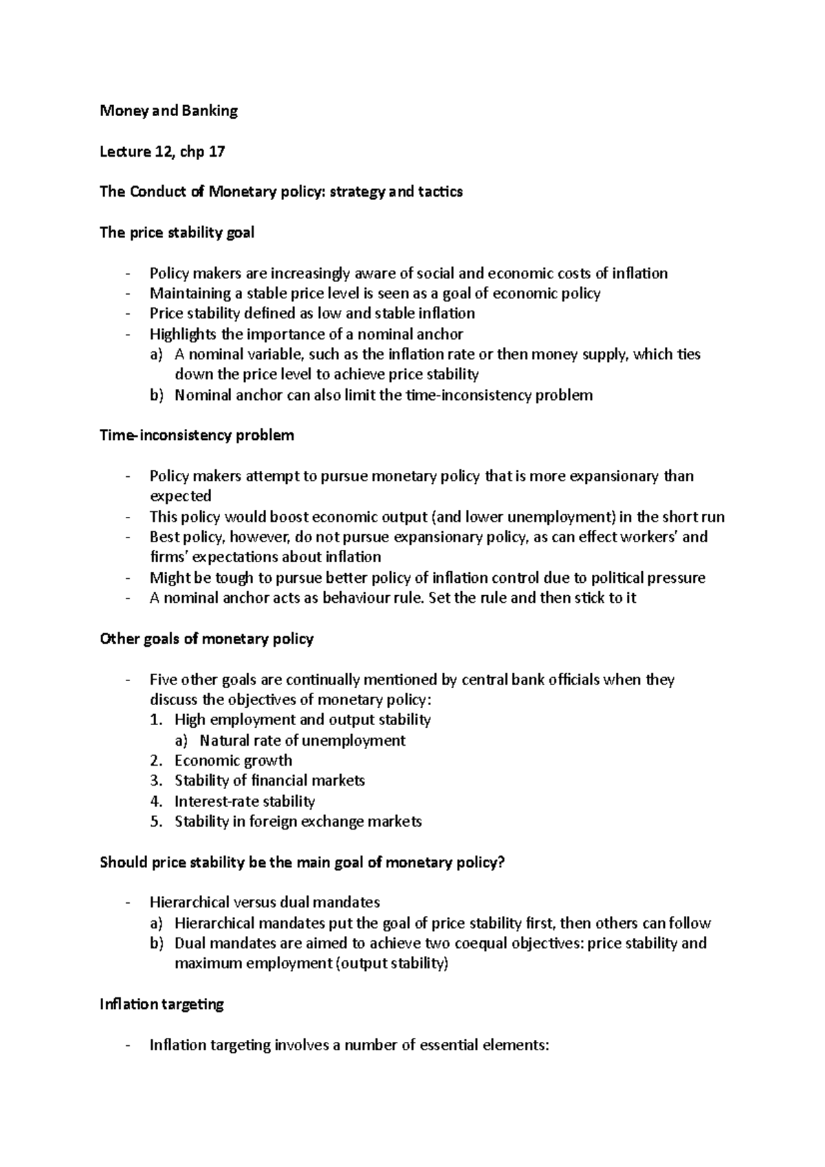 Lecture 12 Money and Banking Lecture 12, chp 17 The Conduct of